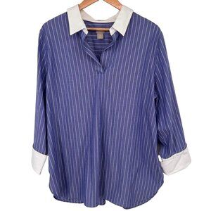 Chicos 2.5 No-Iron Coolmax All Season Striped Shirt Womens Size 18  Blue popover